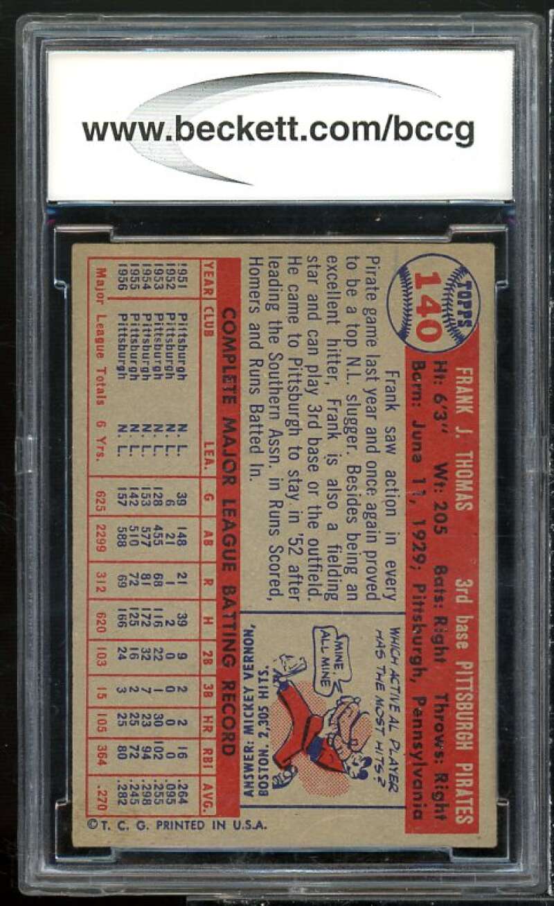 Frank Thomas Card 1957 Topps #140 BGS BCCG 7 Very Good+ Image 2