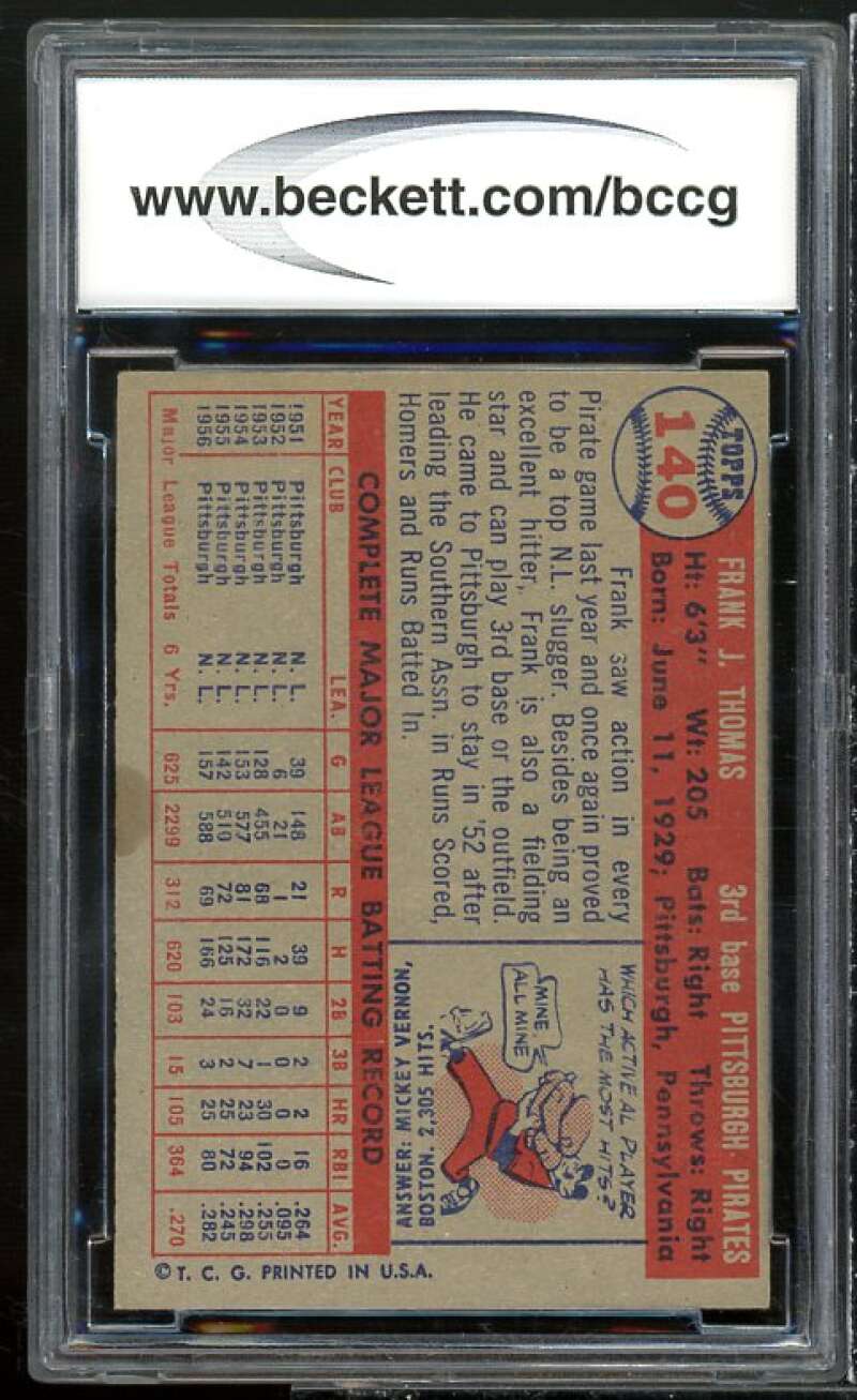 Frank Thomas Card 1957 Topps #140 BGS BCCG 7 Very Good+ Image 2