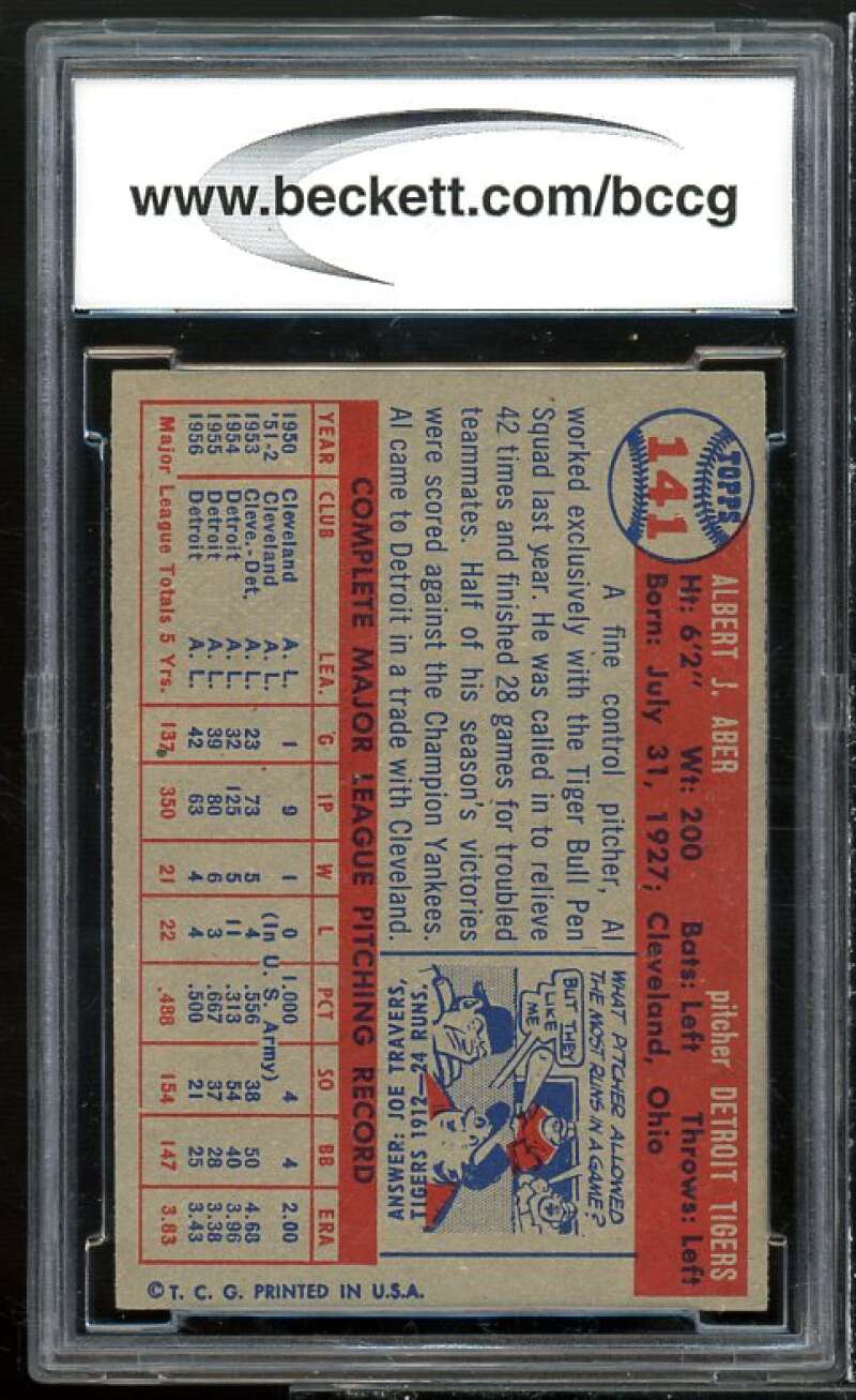 Al Aber Card 1957 Topps #141 BGS BCCG 9 Near Mint+ Image 2