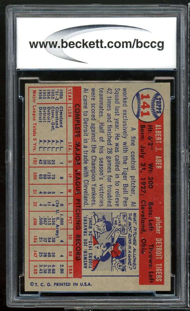 Al Aber Card 1957 Topps #141 BGS BCCG 9 Near Mint+ Image 2