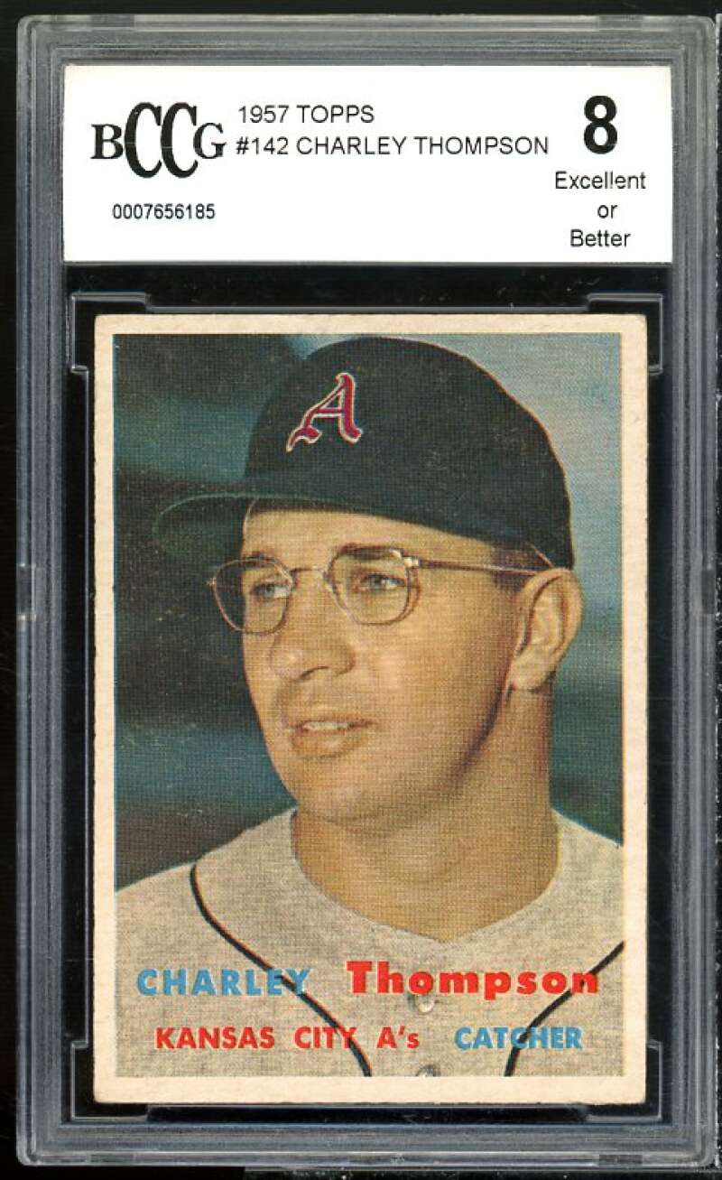 Charley Thompson Card 1957 Topps #142 BGS BCCG 8 Excellent+ Image 1