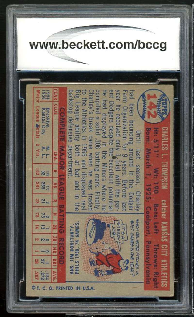 Charley Thompson Card 1957 Topps #142 BGS BCCG 8 Excellent+ Image 2