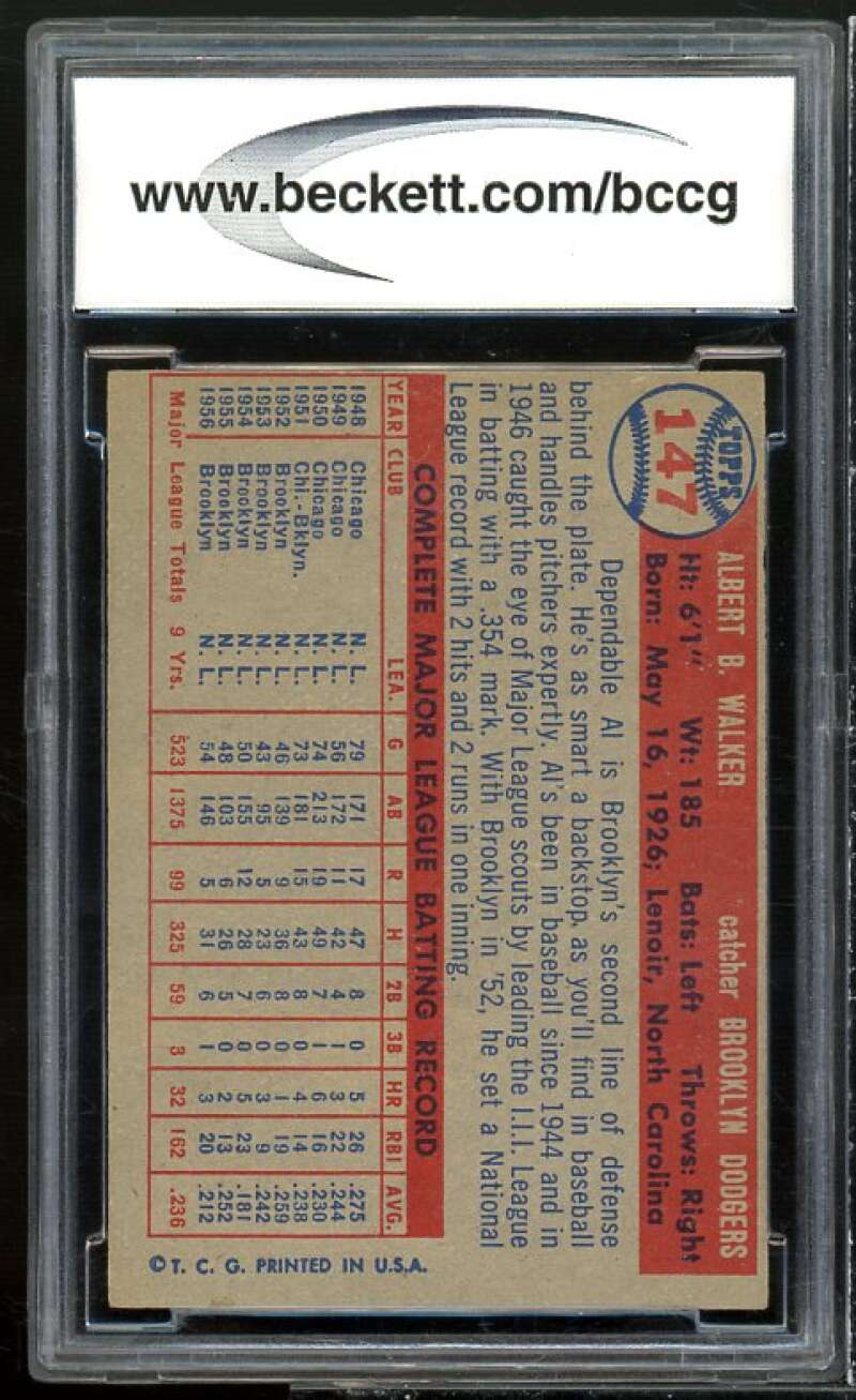 Al Walker Card 1957 Topps #147 BGS BCCG 8 Excellent+ Image 2