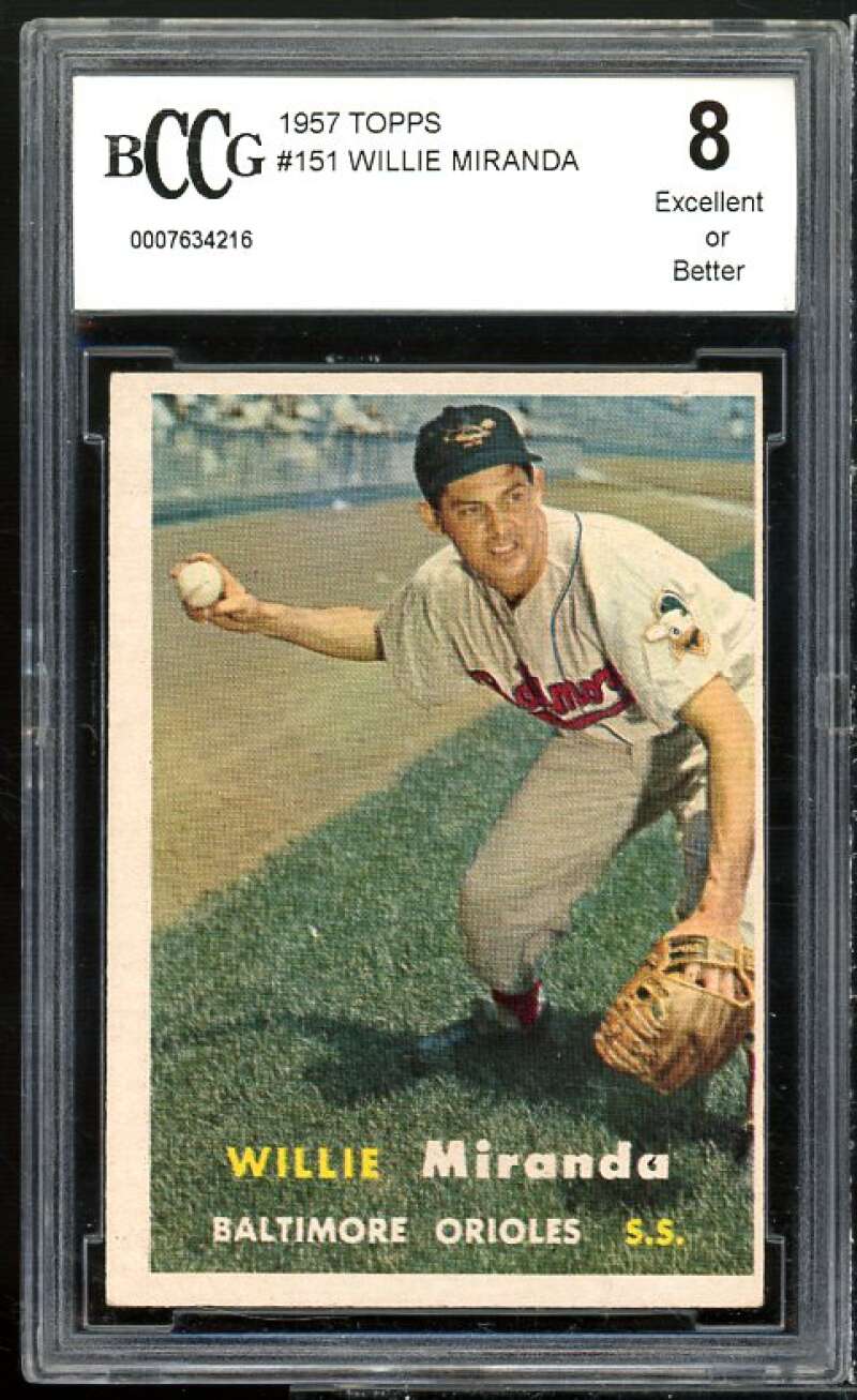 Willie Miranda Card 1957 Topps #151 BGS BCCG 8 Excellent+ Image 1