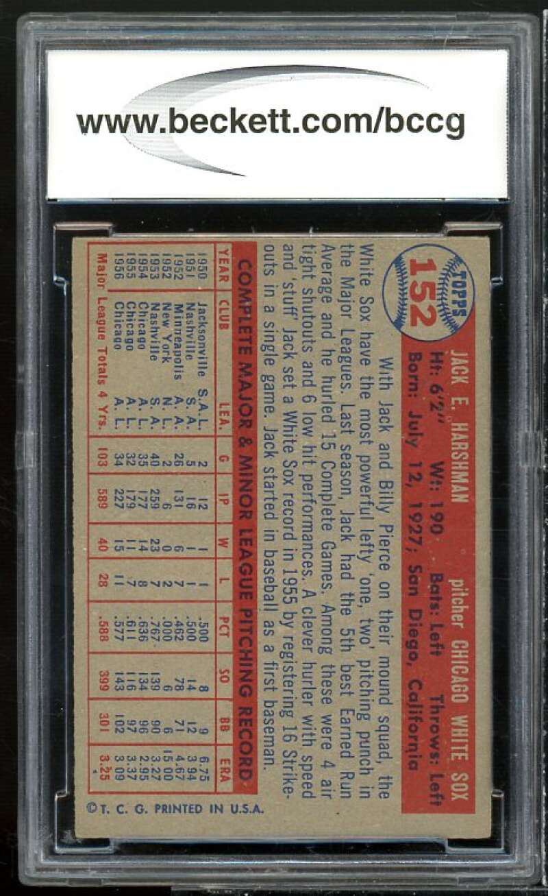 Jack Harshman Card 1957 Topps #152 BGS BCCG 8 Excellent+ Image 2