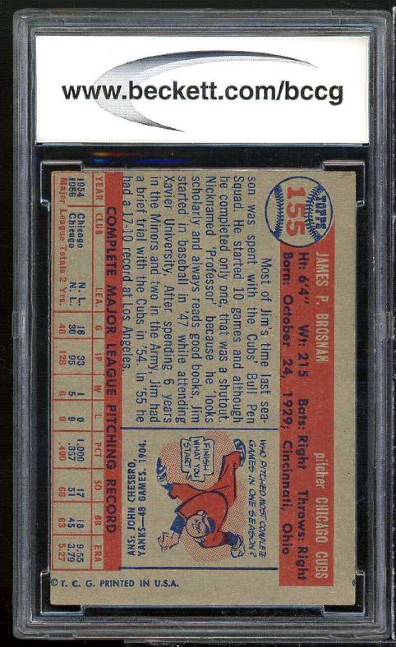 Jim Brosnan Card 1957 Topps #155 BGS BCCG 7 Very Good+ Image 2