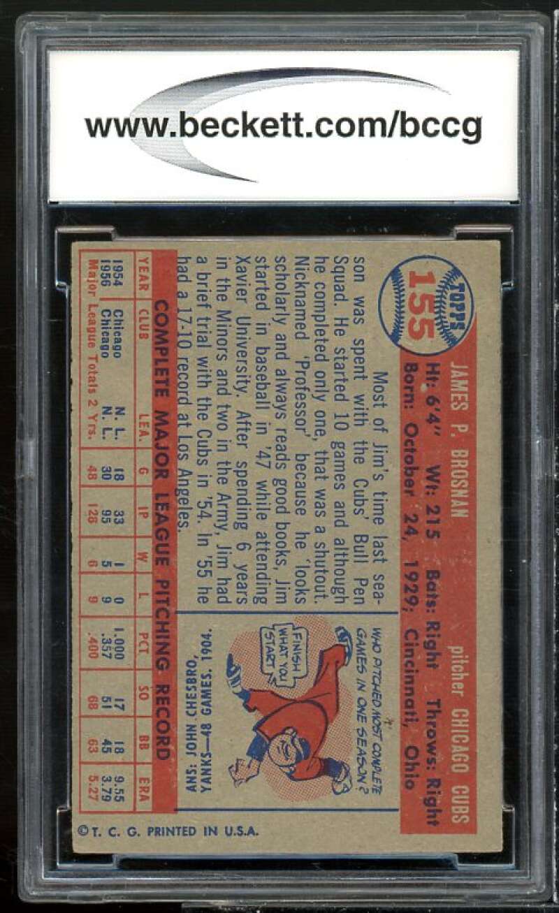 Jim Brosnan Card 1957 Topps #155 BGS BCCG 7 Very Good+ Image 2