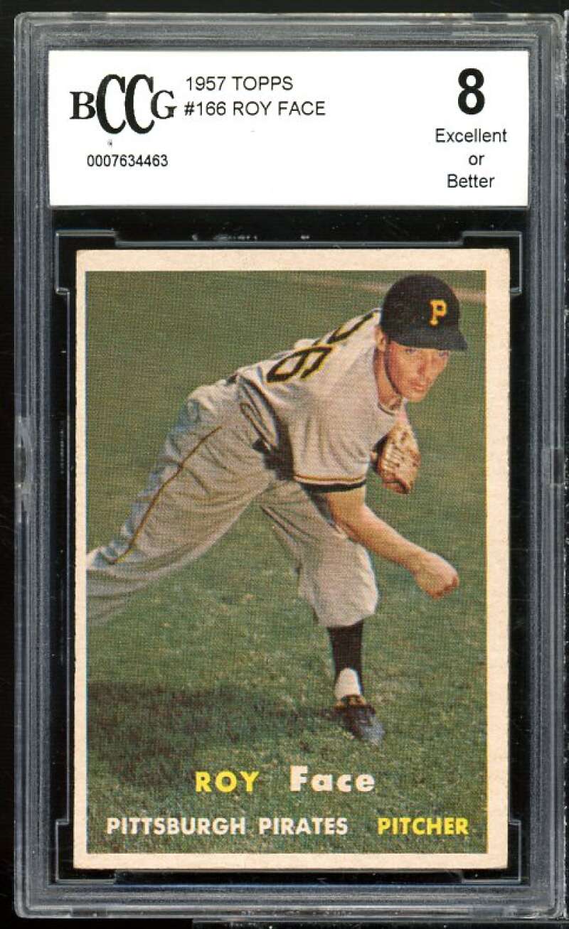 Roy Face Card 1957 Topps #166 BGS BCCG 8 Excellent+ Image 1