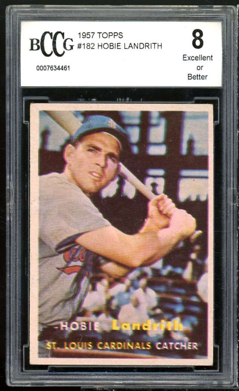 Hobie Landrith Card 1957 Topps #182 BGS BCCG 8 Excellent+ Image 1