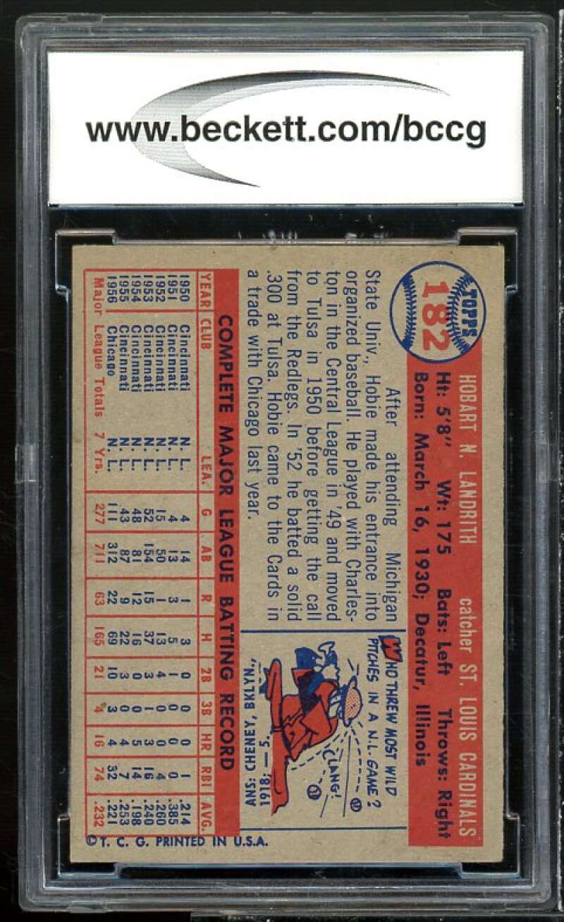 Hobie Landrith Card 1957 Topps #182 BGS BCCG 8 Excellent+ Image 2