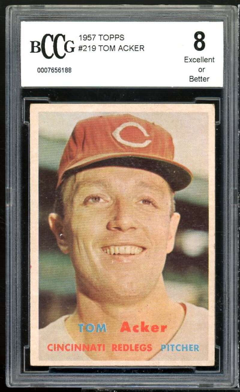 Tom Acker Card 1957 Topps #219 BGS BCCG 8 Excellent+ Image 1