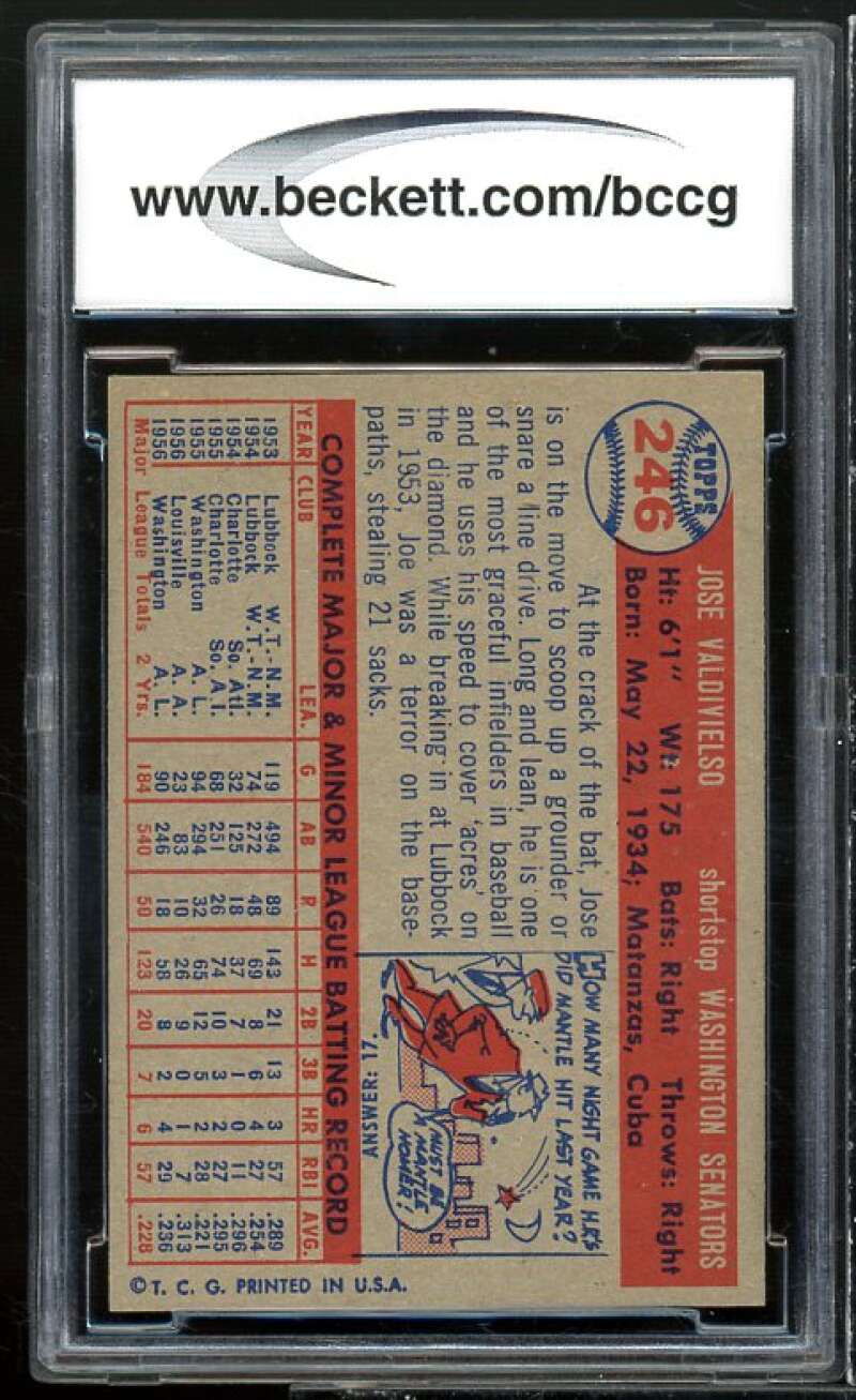 Jose Valdivielso Card 1957 Topps #246 BGS BCCG 9 Near Mint+ Image 2