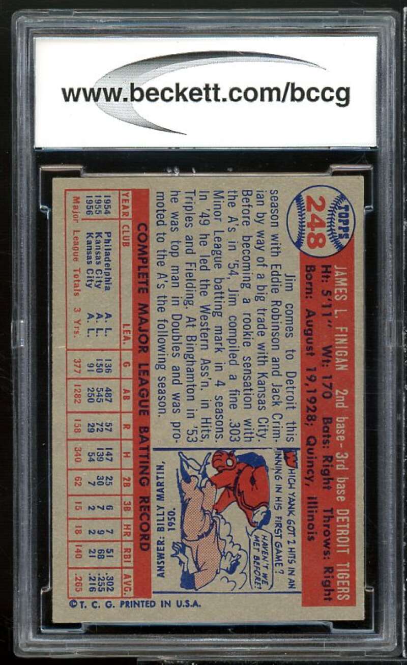 Jim Finigan Card 1957 Topps #248 BGS BCCG 8 Excellent+ Image 2