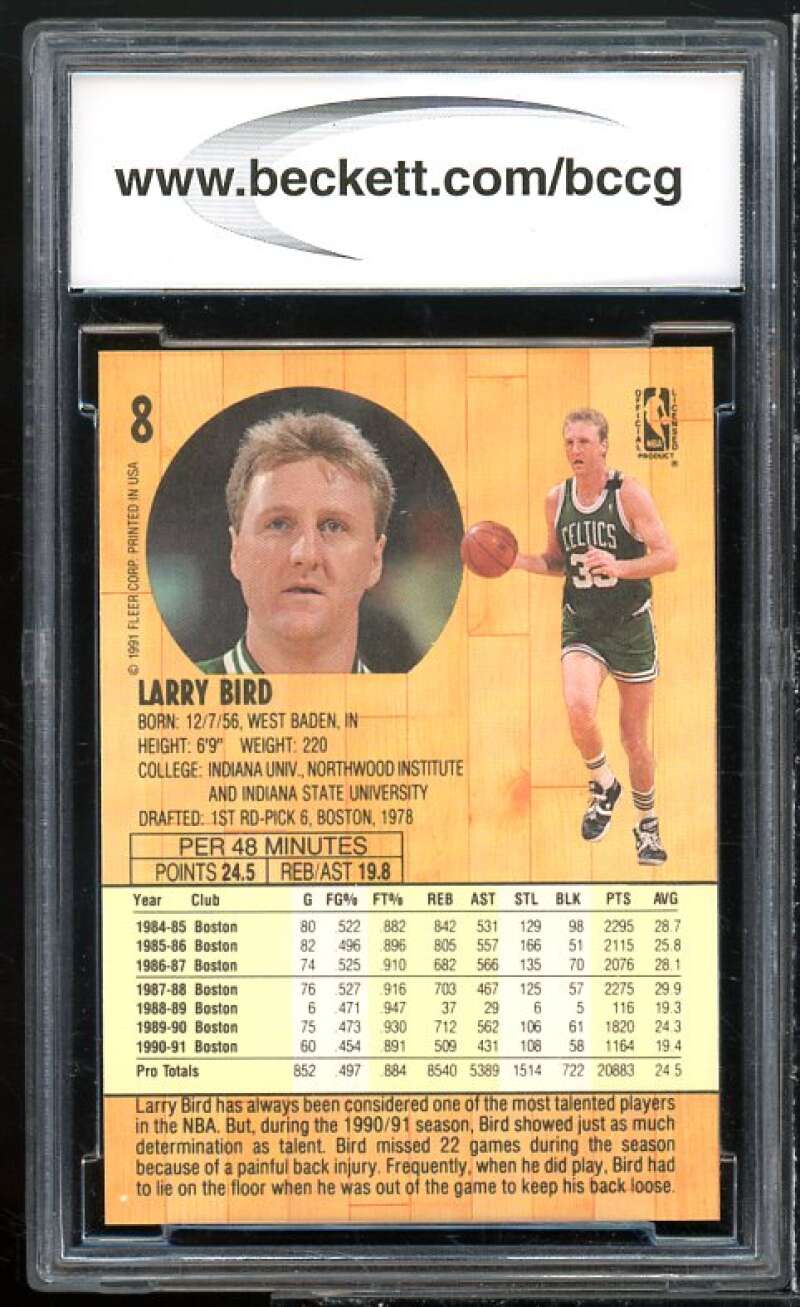 Larry Bird Card 1991-92 Fleer #373 BGS BCCG 10 Mint+ Image 2