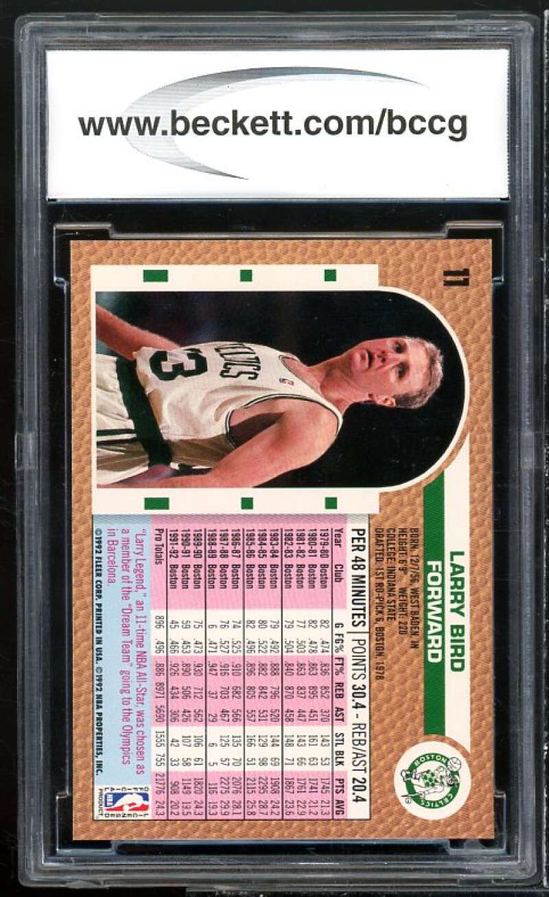 Larry Bird Card 1992-93 Fleer #11 BGS BCCG 10 Mint+ Image 2