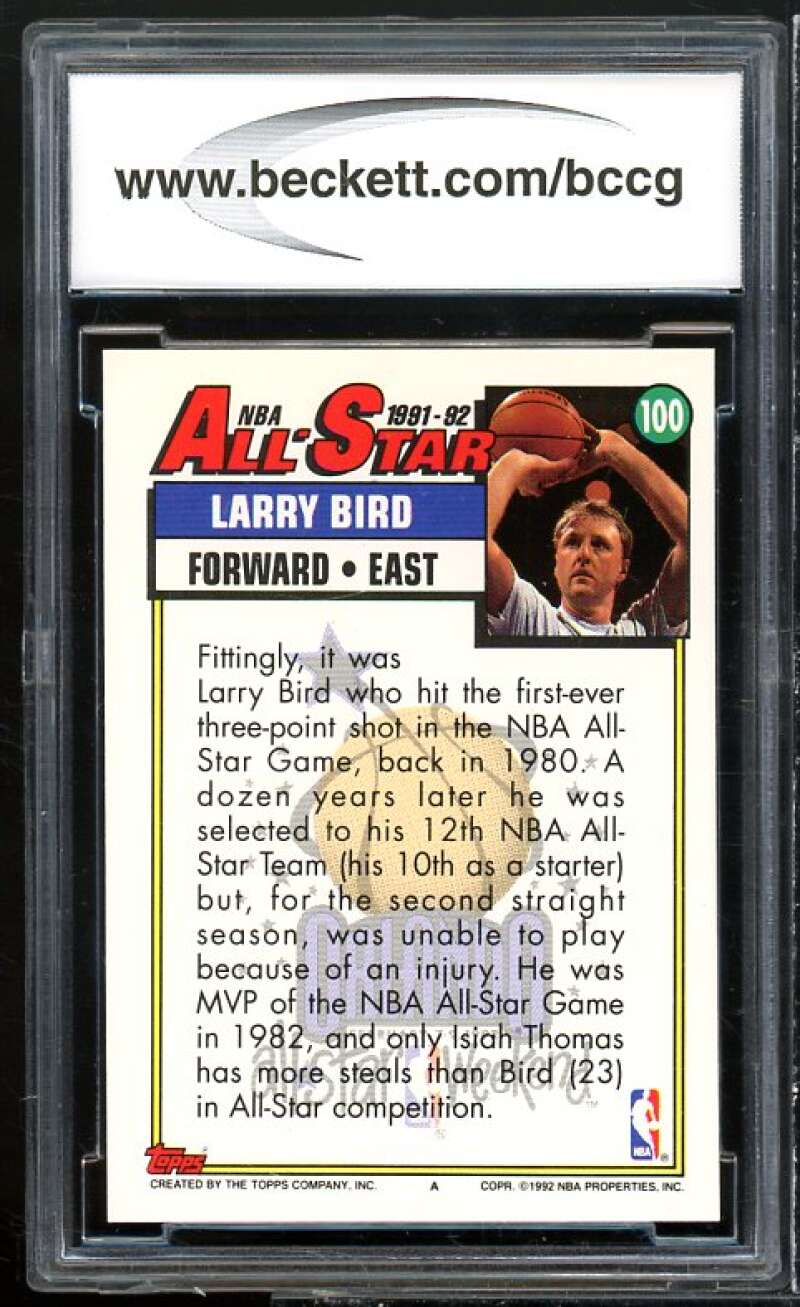 Larry Bird Card 1992-93 Topps #100 BGS BCCG 10 Mint+ Image 2