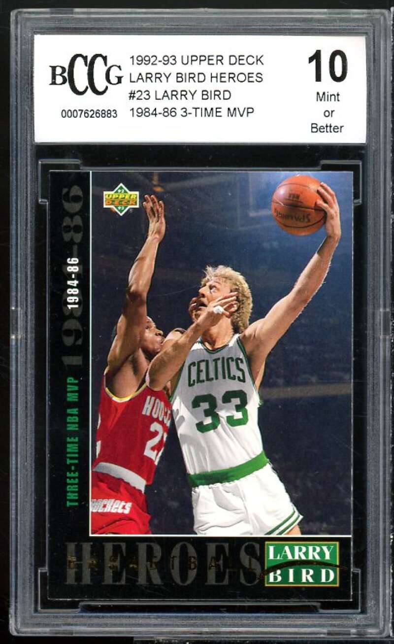 Larry Bird Card 1992-93 Upper Deck Basketball Heroes #19 BGS BCCG 10 Mint+ Image 1