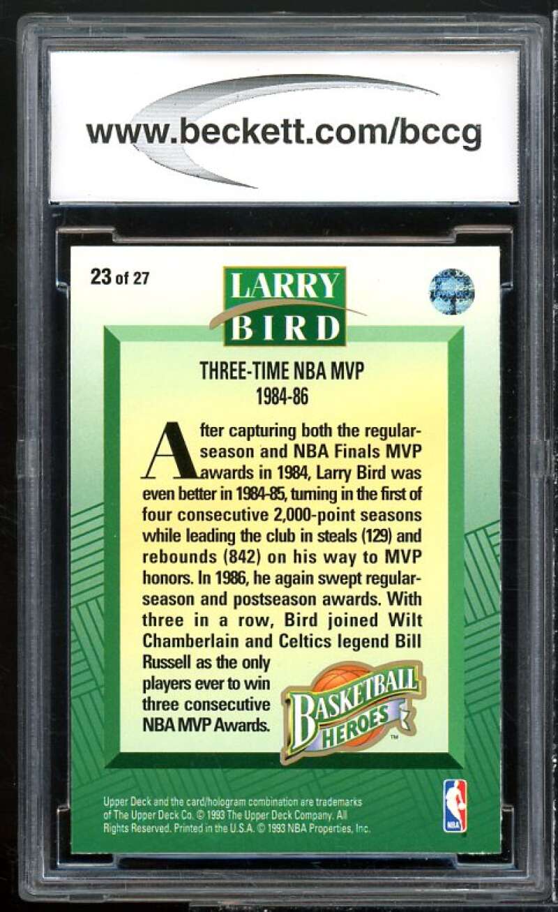 Larry Bird Card 1992-93 Upper Deck Basketball Heroes #19 BGS BCCG 10 Mint+ Image 2