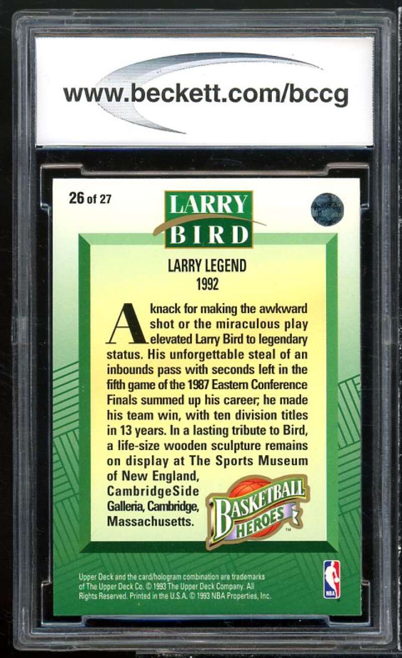 Larry Bird Card 1992-93 Upper Deck Basketball Heroes #26 BGS BCCG 10 Mint+ Image 2