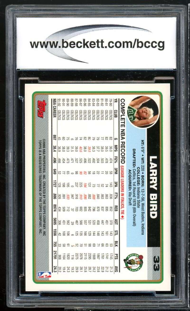 Larry Bird Card 2006-07 Topps #33 BGS BCCG 10 Mint+ Image 2