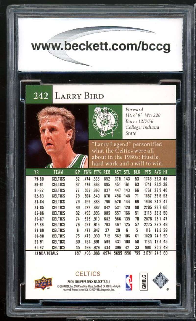 Larry Bird Card 2009-10 Upper Deck #242 BGS BCCG 10 Mint+ Image 2