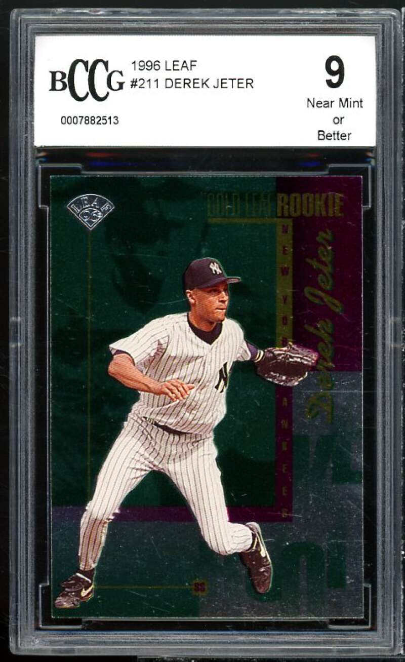 Derek Jeter Card 1996 Leaf #211 BGS BCCG 9 Near Mint+ Image 1