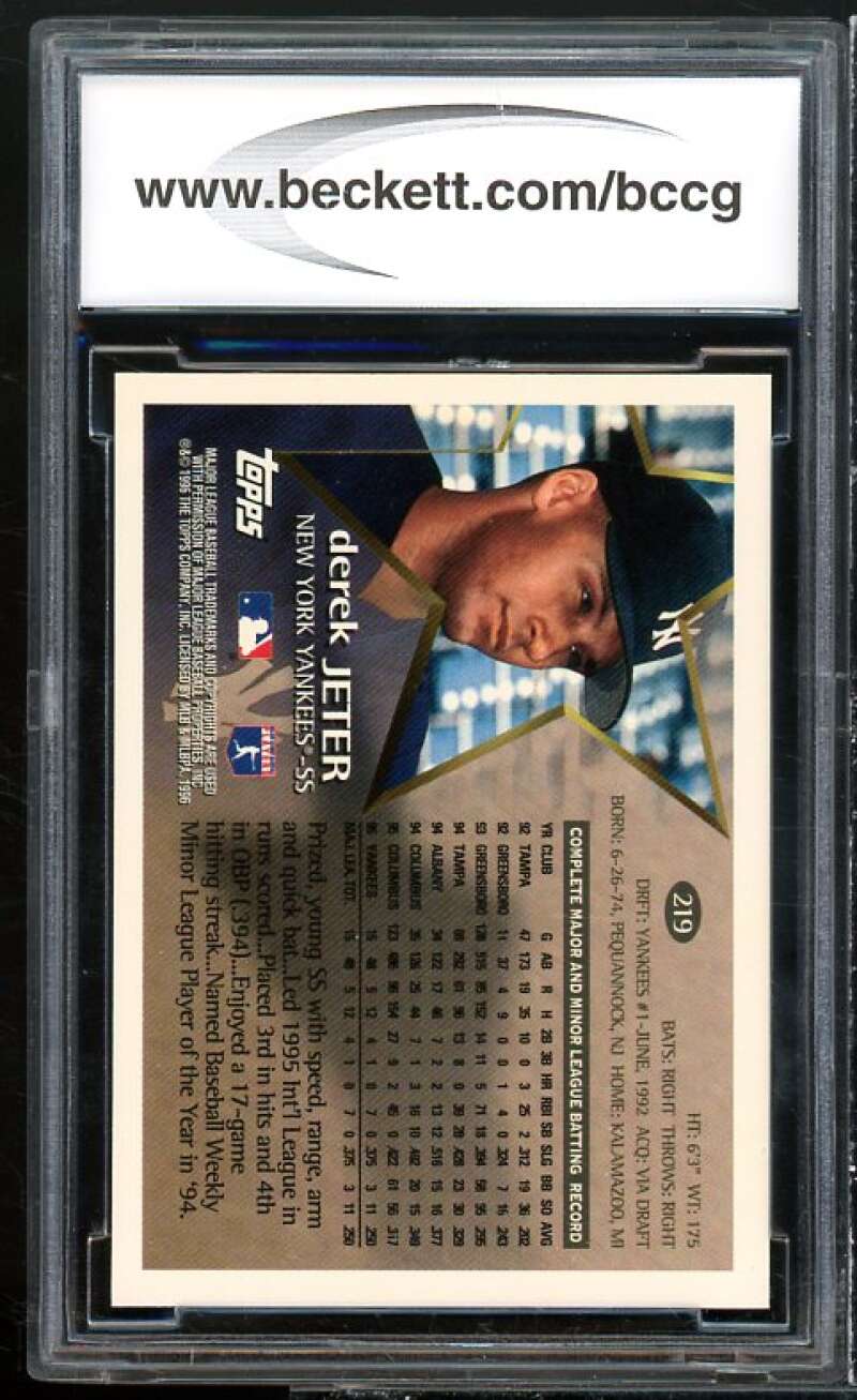 Derek Jeter Card 1996 Topps #219 BGS BCCG 9 Near Mint+ Image 2