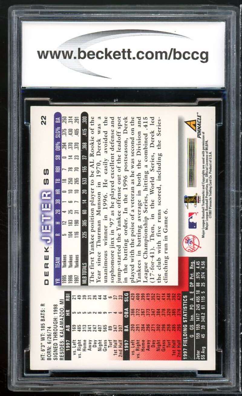 Derek Jeter Card 1998 Score #22 BGS BCCG 9 Mint+ Image 2