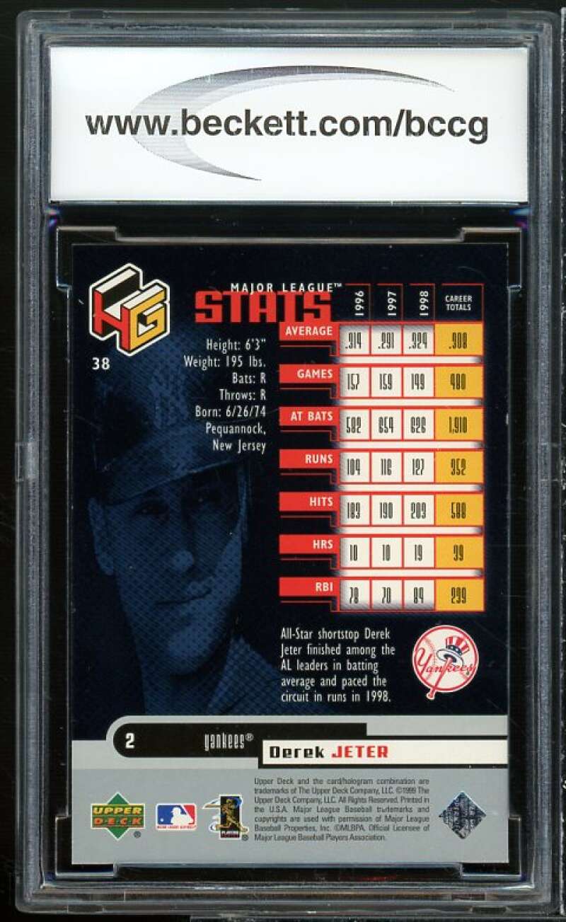 Derek Jeter Card 1999 Upper Deck HOLOGRFX #38 BGS BCCG 9 Near Mint+ Image 2