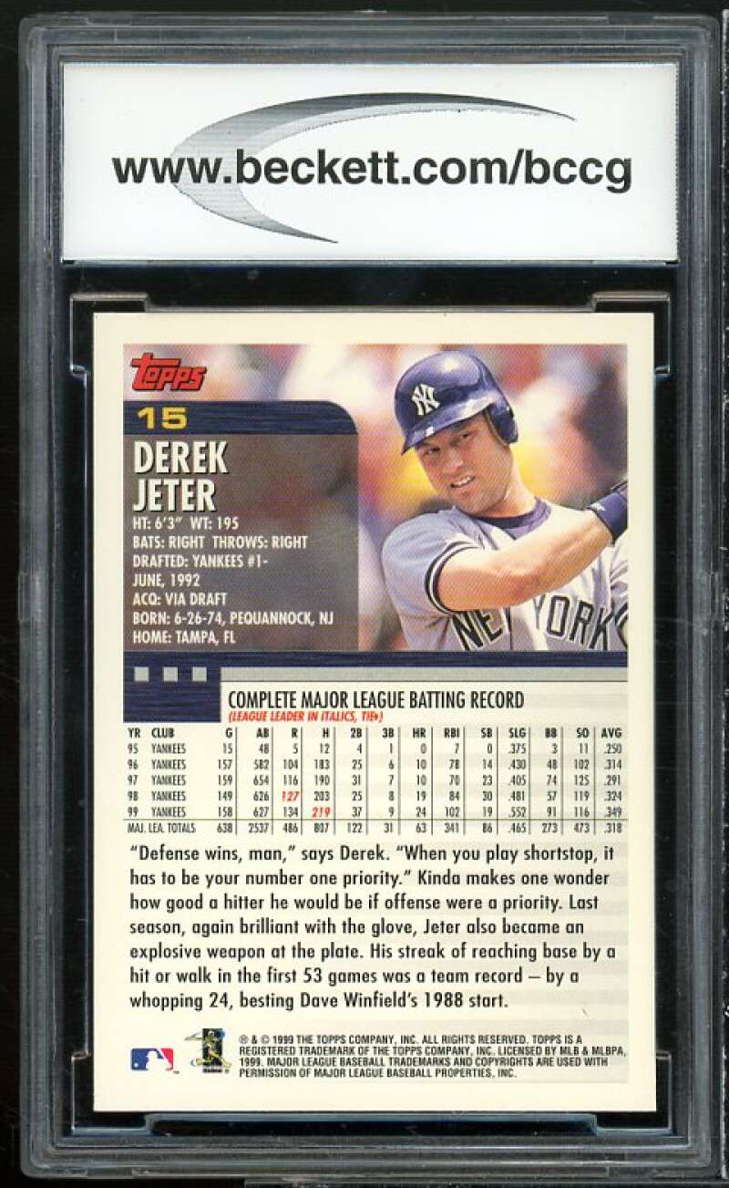 Derek Jeter Card 2000 Topps #15 BGS BCCG 9 Near Mint+ Image 2