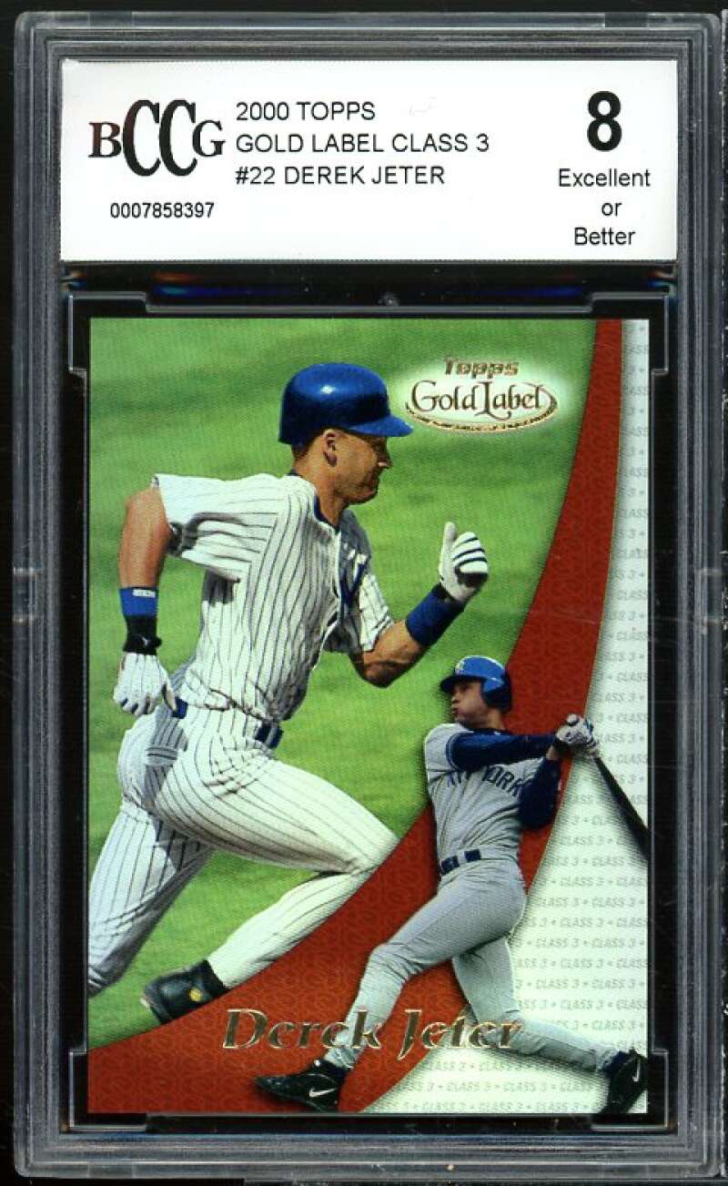 Derek Jeter Card 2000 Topps Gold Label Class 3 #22 BGS BCCG 8 Excellent+ Image 1