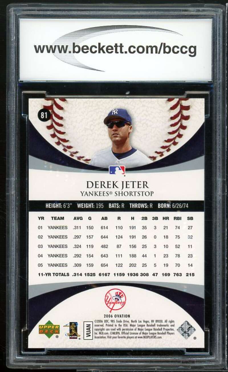 Derek Jeter Card 2006 Upper Deck Ovation #81 BGS BCCG 10 Mint+ Image 2