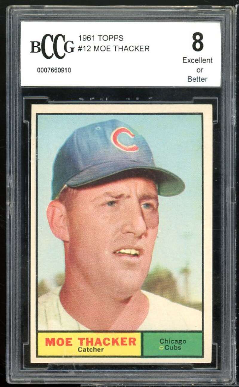 Moe Thacker Card 1961 Topps #12 BGS BCCG 8 Excellent+ Image 1