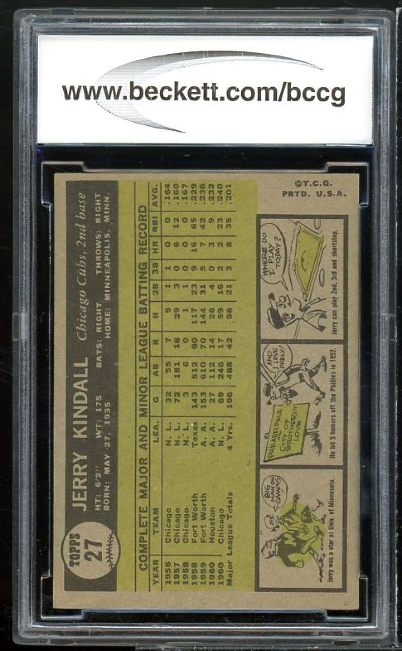 Jerry Kindall Card 1961 Topps #27 BGS BCCG 9 Near Mint+ Image 2