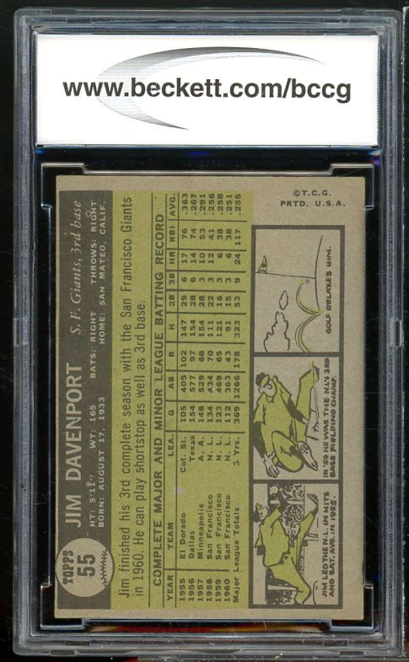 Jim Davenport Card 1961 Topps #55 BGS BCCG 7 Very Good+ Image 2