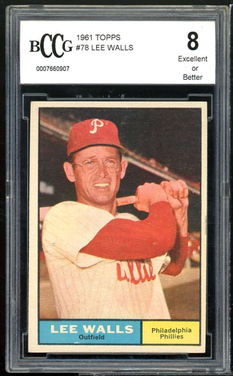 Lee Walls Card 1961 Topps #78 BGS BCCG 8 Excellent+ Image 1