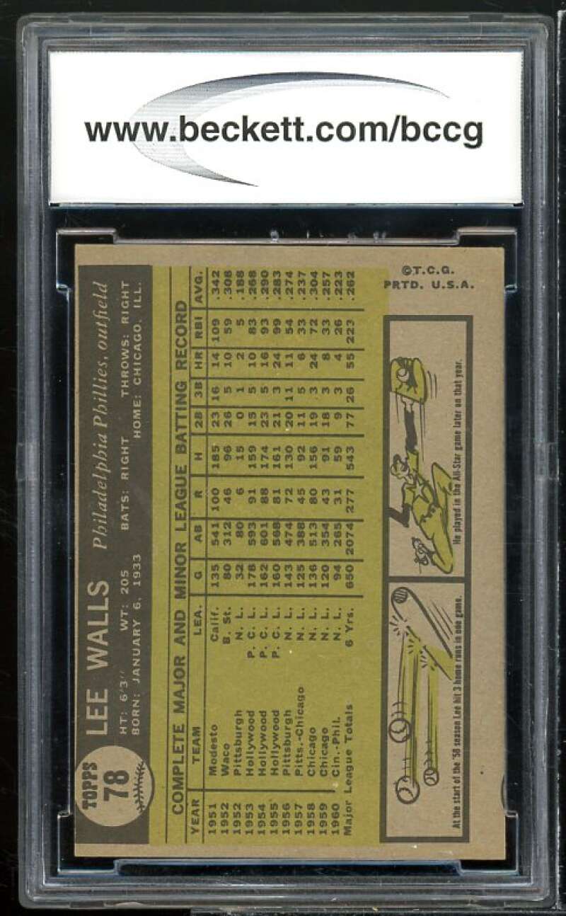 Lee Walls Card 1961 Topps #78 BGS BCCG 8 Excellent+ Image 2