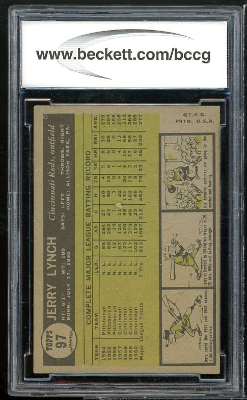 Jerry Lynch Card 1959 Topps #97 BGS BCCG 7 Very Good+ Image 2