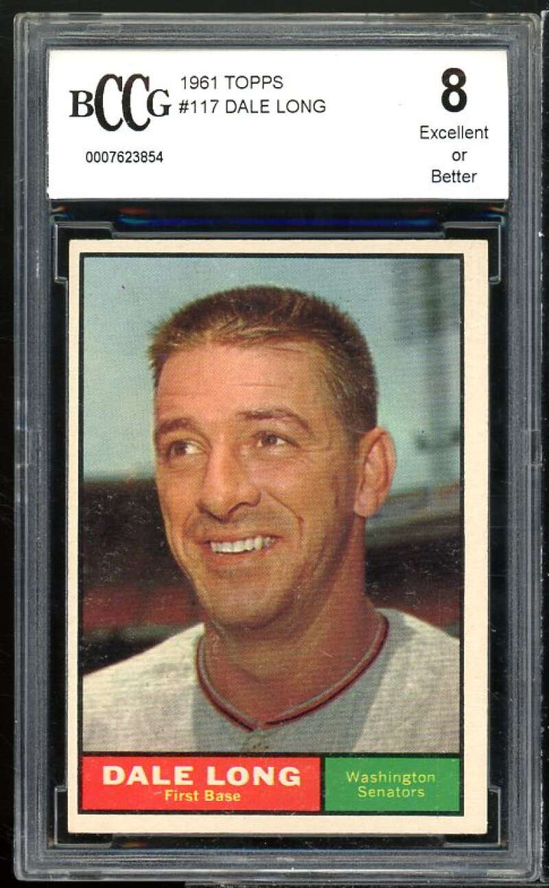 Dale Long Card 1961 Topps #117 BGS BCCG 8 Excellent+ Image 1