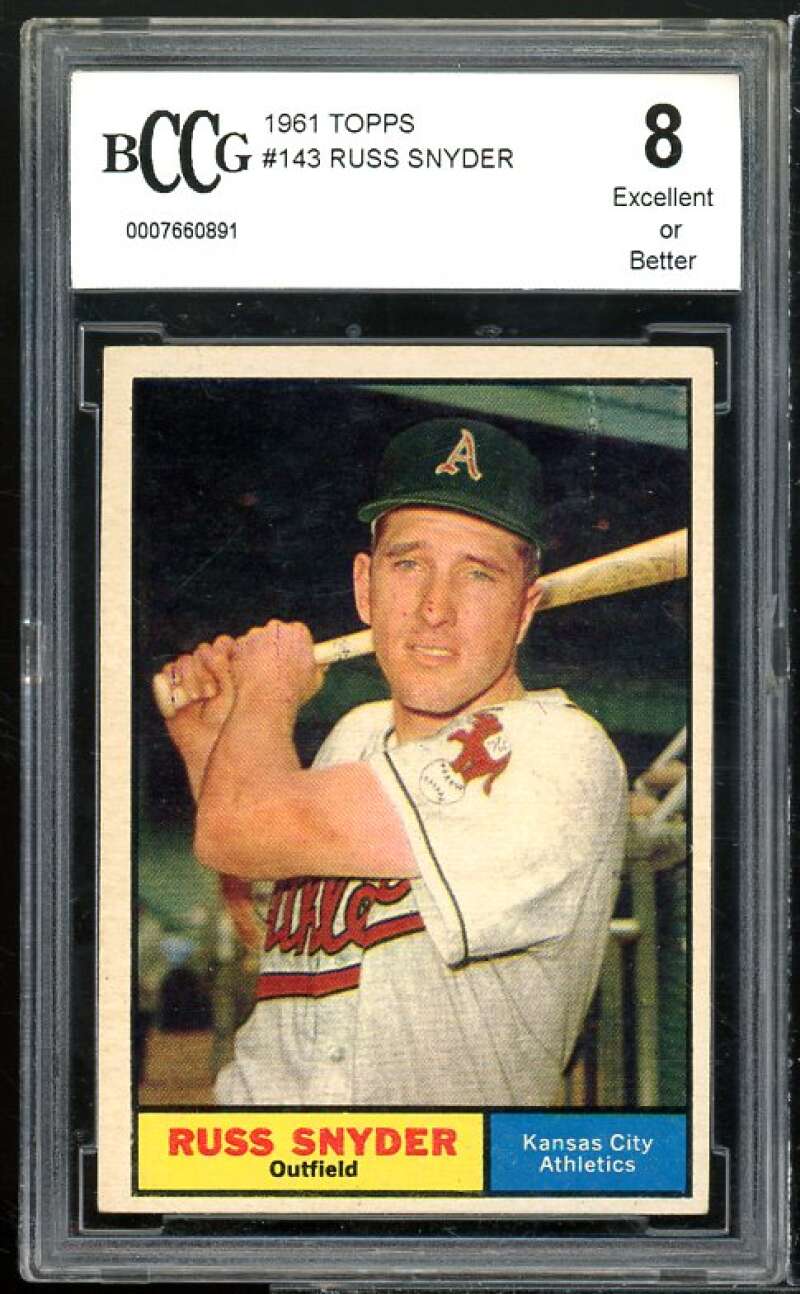 Russ Snyder Card 1961 Topps #143 BGS BCCG 8 Excellent+ Image 1