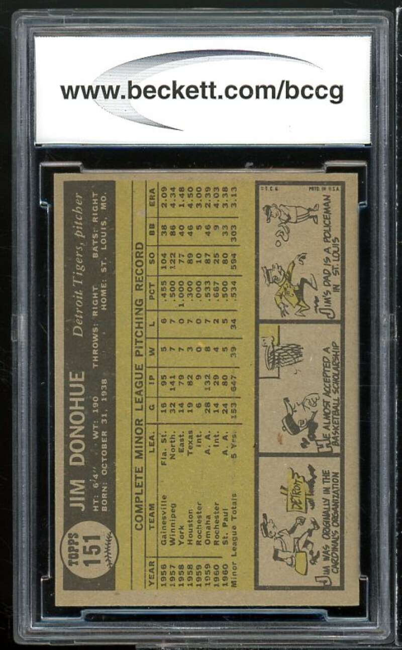 Jim Donohue Card 1961 Topps #151 BGS BCCG 9 Mint+ Image 2