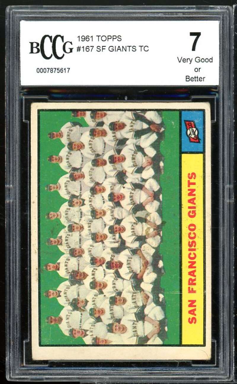 San Francisco Giants Team Card 1961 Topps #167 BGS BCCG 7 Very Good+ Image 1