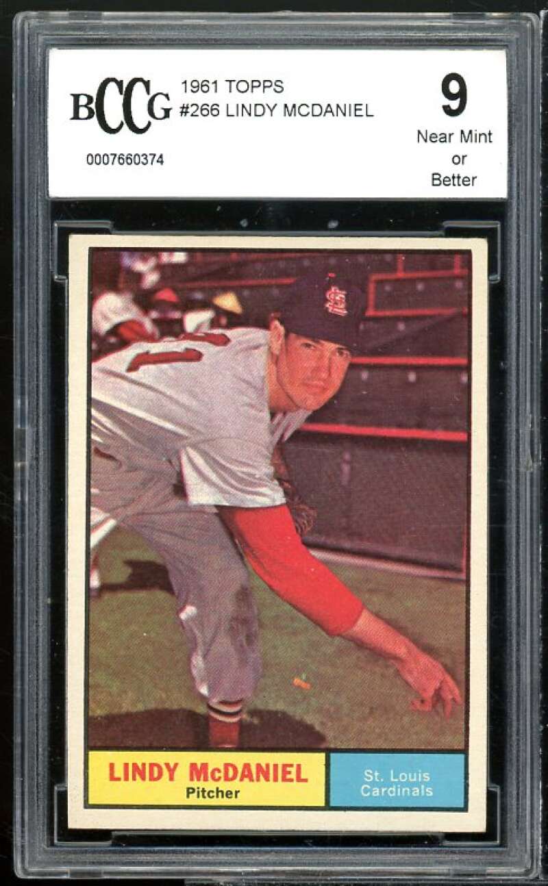 Lindy McDaniel Card 1961 Topps #266 BGS BCCG 9 Near Mint+ Image 1