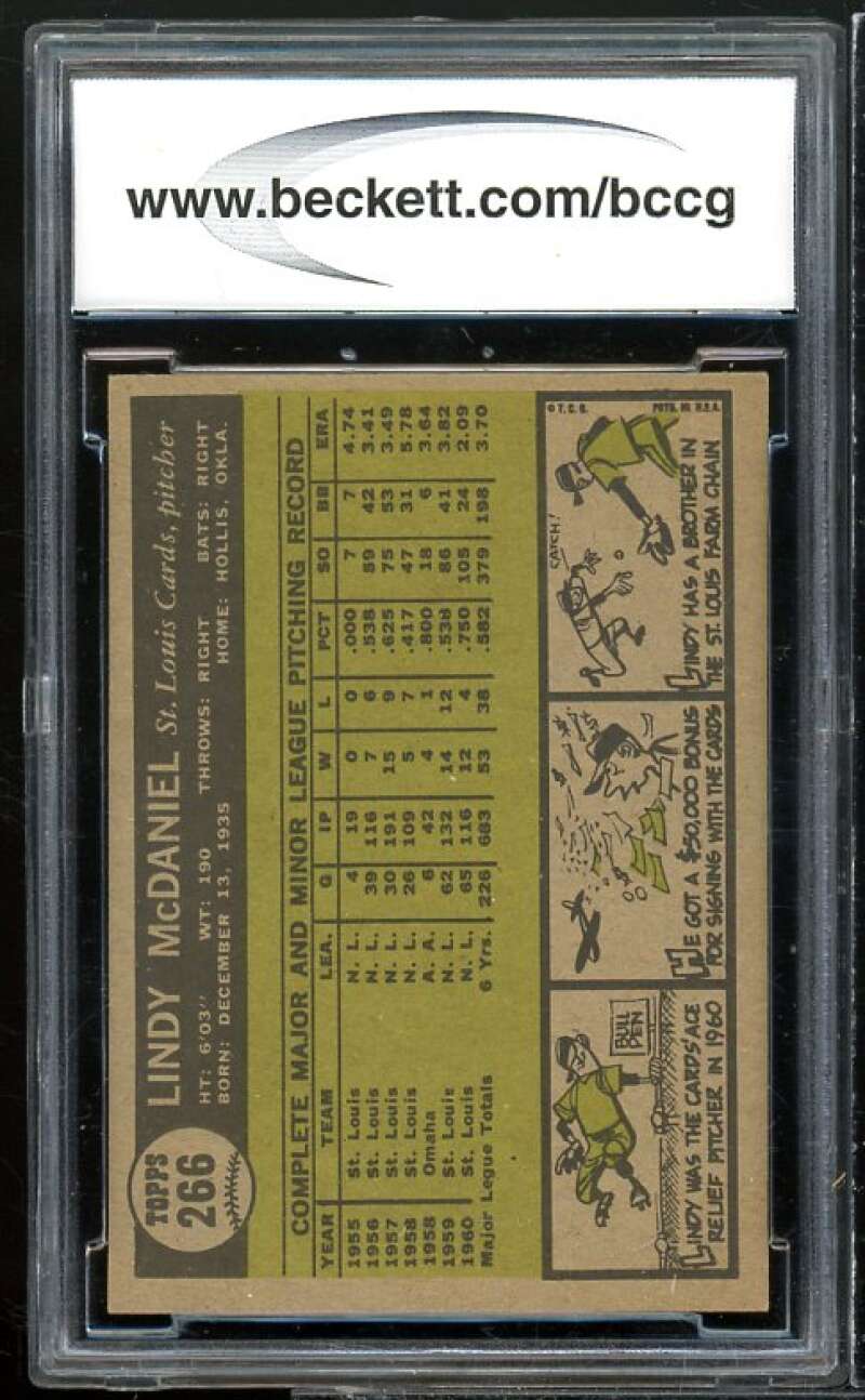 Lindy McDaniel Card 1961 Topps #266 BGS BCCG 9 Near Mint+ Image 2