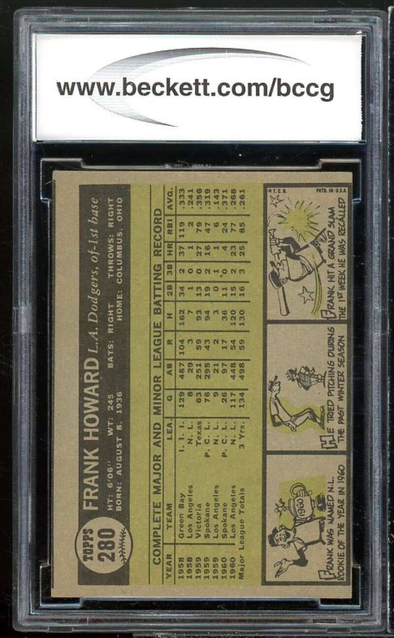 Frank Howard Card 1961 Topps #280 BGS BCCG 7 Very Good+ Image 2