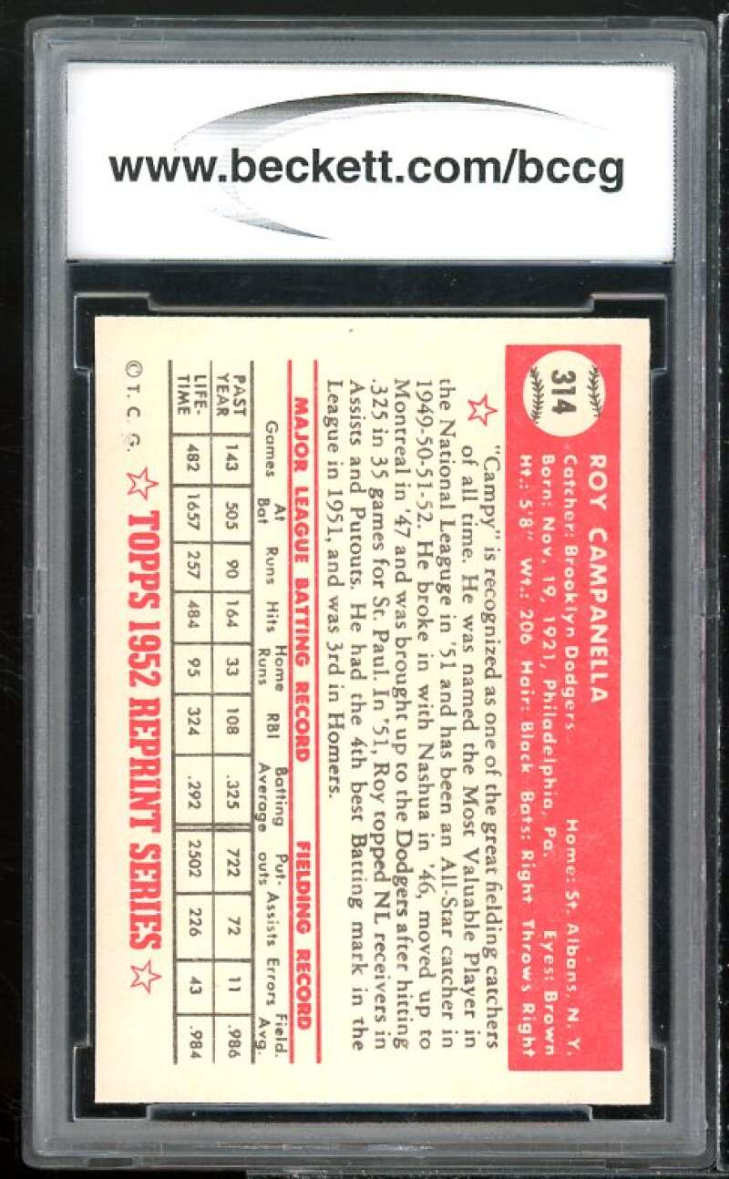 Roy Campanella Card 1983 Topps 1952 Reprint Series #314 BGS BCCG 10 Mint+ Image 2