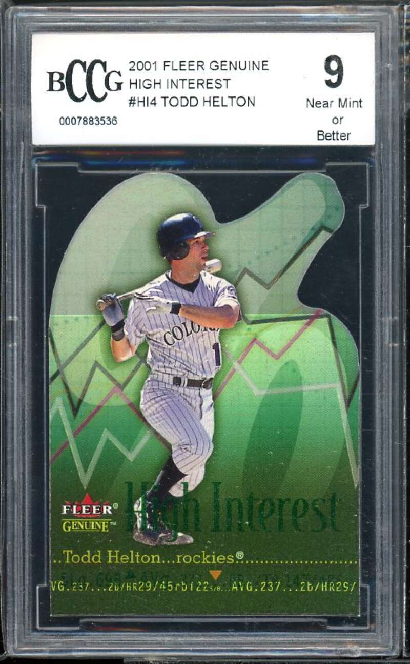 Todd Helton Card 2001 Fleer Genuine High Interest #hi4 BGS BCCG 9 Near Mint+ Image 1