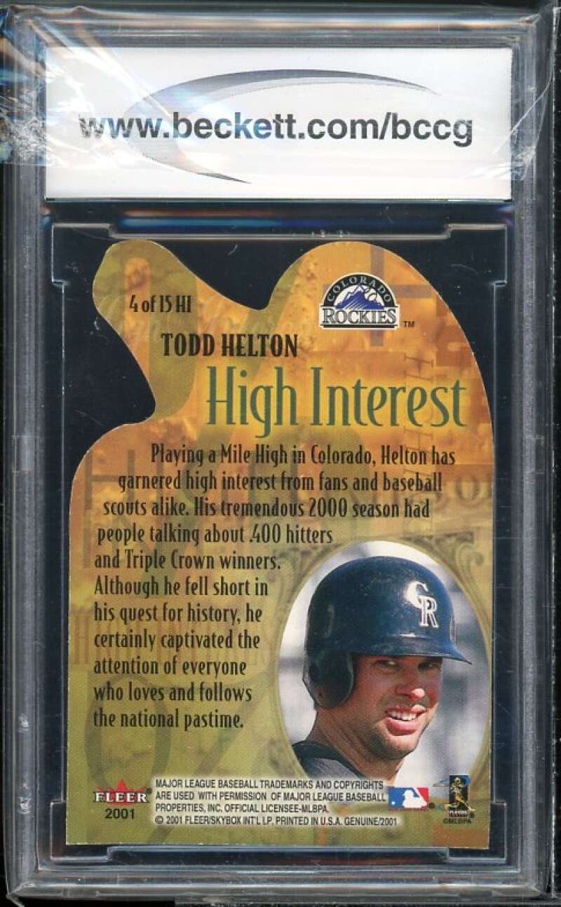 Todd Helton Card 2001 Fleer Genuine High Interest #hi4 BGS BCCG 9 Near Mint+ Image 2