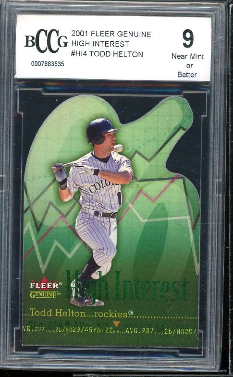 Todd Helton Card 2001 Fleer Genuine High Interest #hi4 BGS BCCG 9 Near Mint+ Image 1