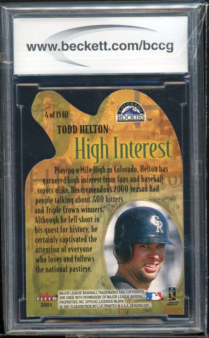 Todd Helton Card 2001 Fleer Genuine High Interest #hi4 BGS BCCG 9 Near Mint+ Image 2